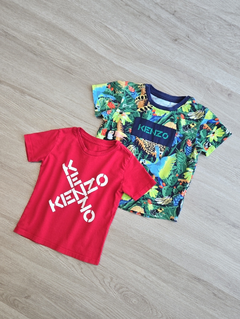 Kenzo Kids' Bright Red Logo Tee & Tropical Jungle Print Tee, Size 2-3y
